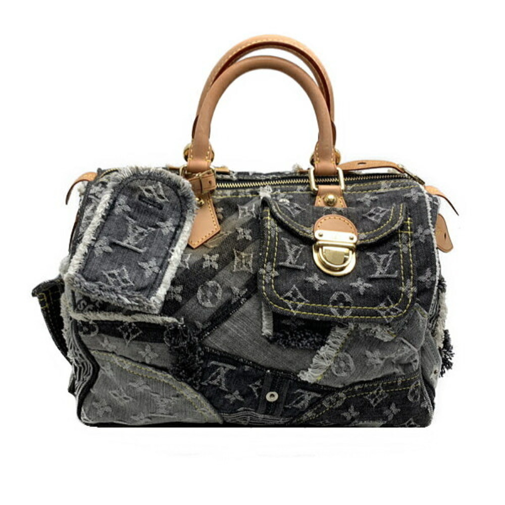 Louis Vuitton Monogram Denim Patchwork Speedy Handbag Black Gray